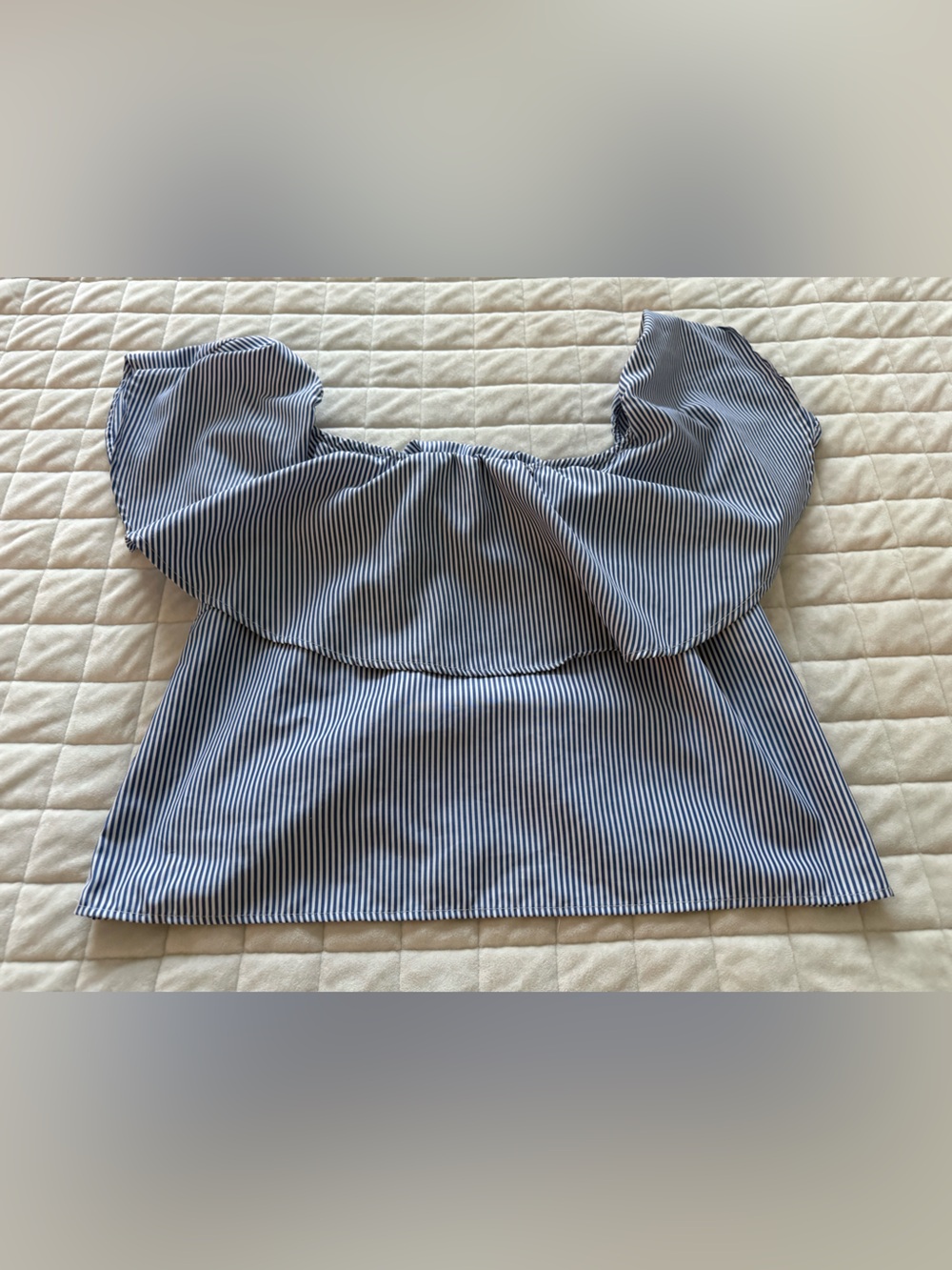 Blue Pinstriped Off-Shoulder Top